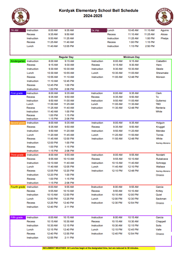 bell schedule